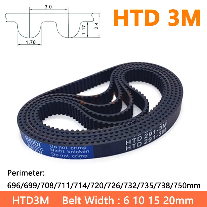 

1pc HTD 3M Timing Belt Width 6/10/15/20mm 696/699/708/711/714/720/726/732/735/738/750mm Rubber Closed Synchronous Belt Pitch 3mm