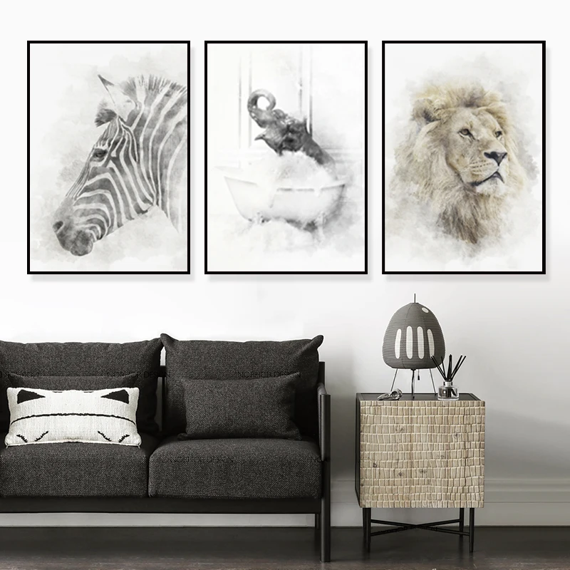 Абстрактная Настенная картина со львом зеброй воздушным шаром фантазийный