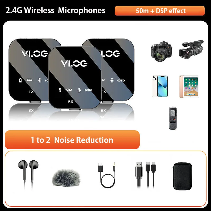 

Wireless Microphone Professional Microphone Lavalier Recording Equipment for Camera Phone Tiktok Sound Card Noise Cancelling