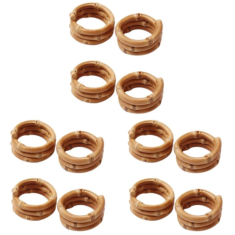 

New Wood Bamboo Napkin Rings Set Of 12, Handmade Rattan Napkin Holder Rings Table Decorations For Wedding