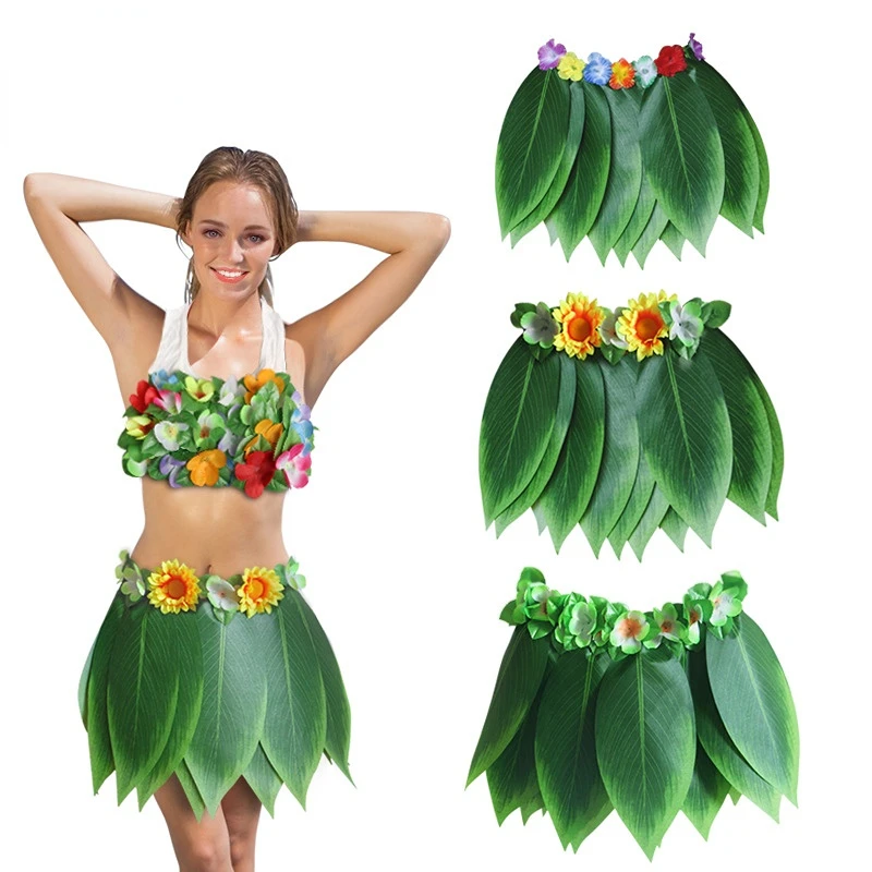 

Hawaiian Artificial Tropical Leaves Flower Skirt Hula Boho Dance Skirts Party Kid Adult Hawaii Grass Skirt Beach Holiday Costume