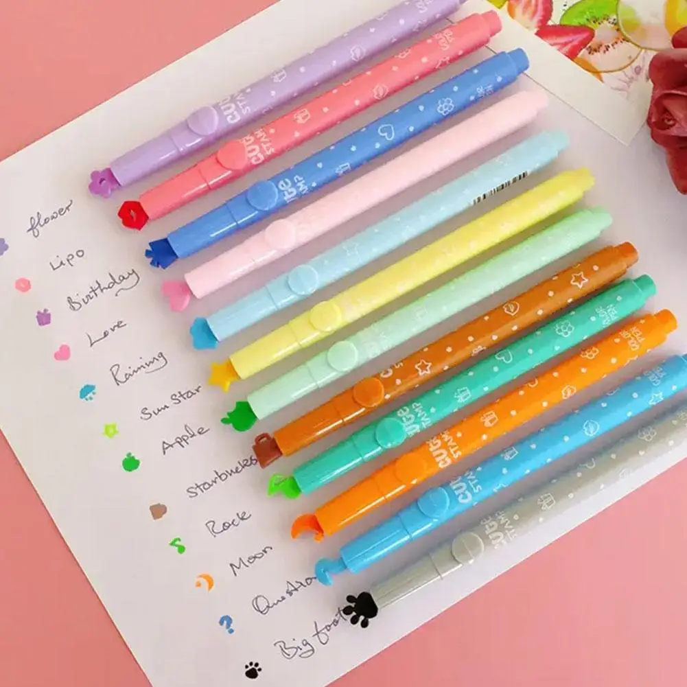 

6Pcs/set Cute Candy Color Highlighters Pen Inks Creative Marker Stamp Fluorescent Pens School Supplies Office Stationery