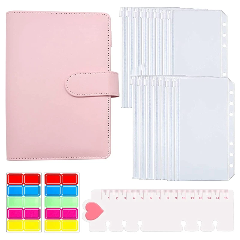 

Budget Binder, Envelopes With PU Leather 6 Ring Binder,Waterproof Cash Budget Envelopes System With Label Stickers
