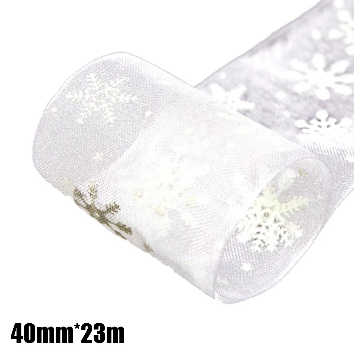 

40mm*23m Ribbon Crafts Ornament Xmas Christmas Decoration For Wedding Gift Nylon Sheer Snowflake Trim White Wired