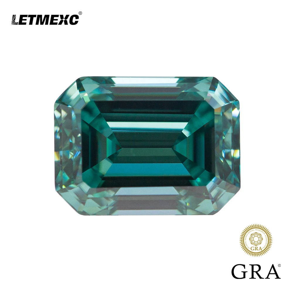 Letmexc Customized Eemrald Cut Natural Growth Green Color Moissanite Loose Diamond VVS1 Test Passed Gemstone for Jewelry Making