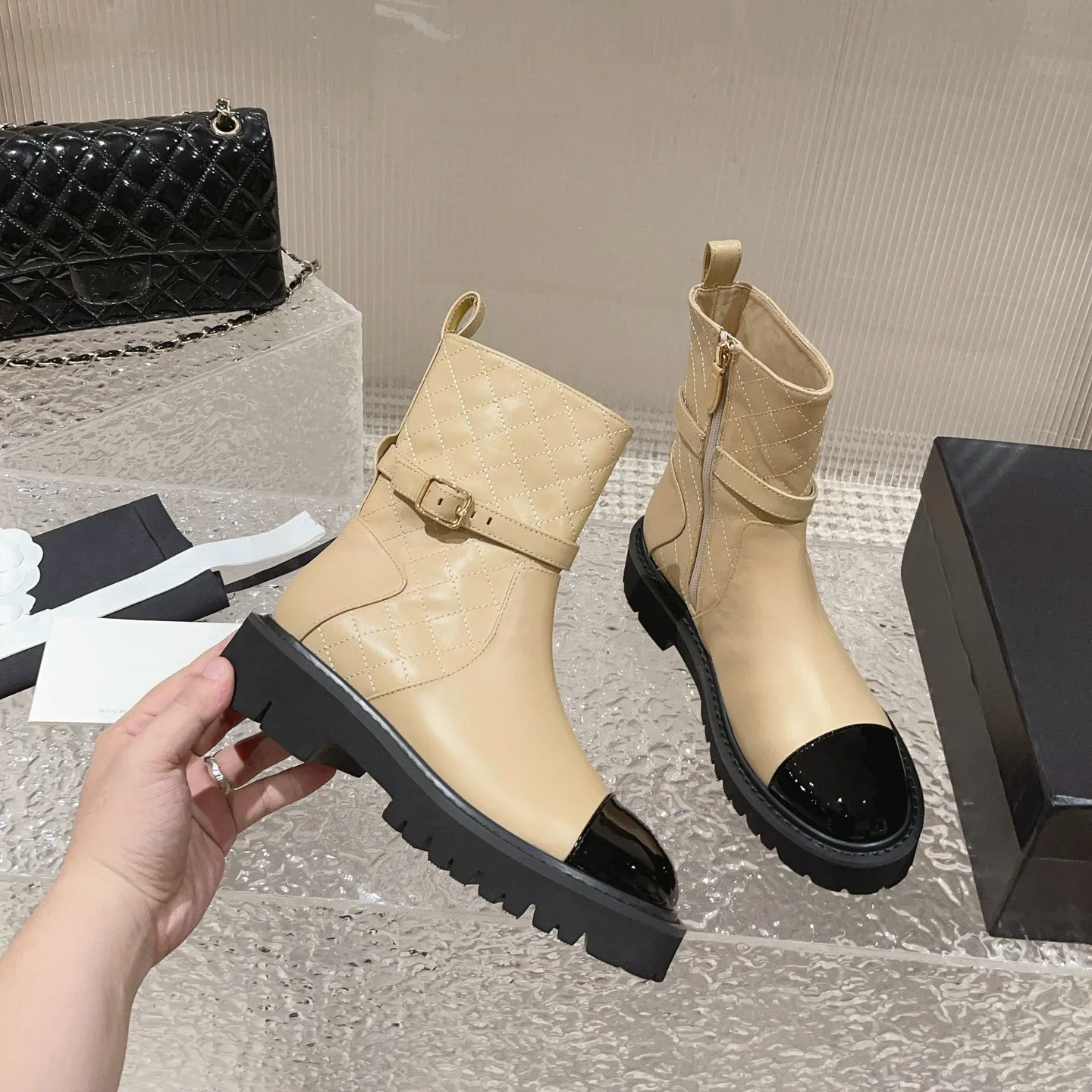 

Shoes For Women Size34-41 Genuine Leather Boots Med Heels Sewing Ankle Boots Flat Platform Designer Shoes Roman Zapatillas Mujer