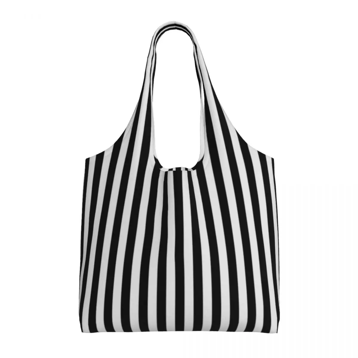 

ABlack White Striped Shopping Bag Vertical Stripes Reusable Cloth Streetwear Handbag Woman Gifts Bags