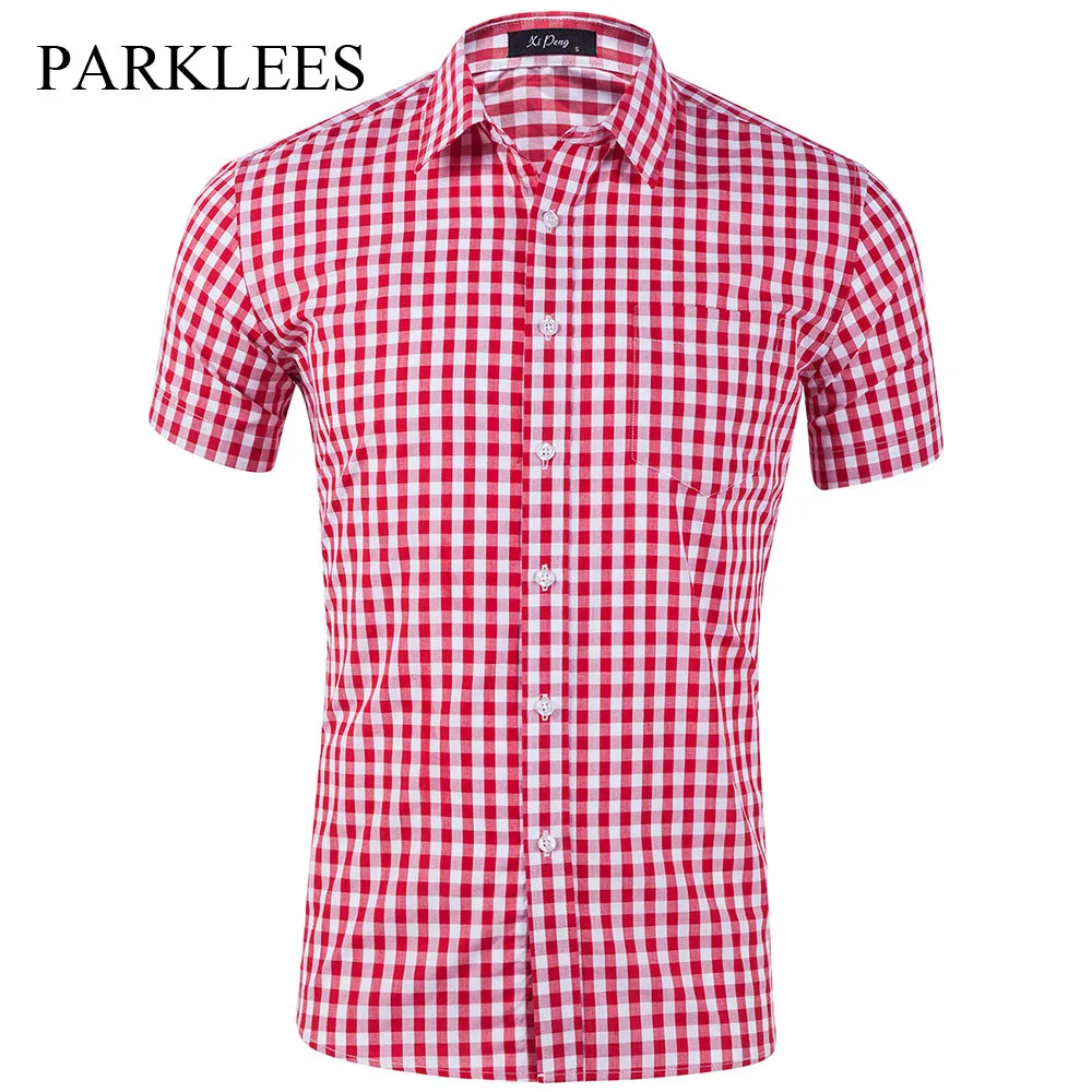 

Parklees Мужская классическая маленькая клетчатая рубашка 2022 брендовая Обычная хлопковая рубашка с одним карманом деловая офисная рубашка на ...