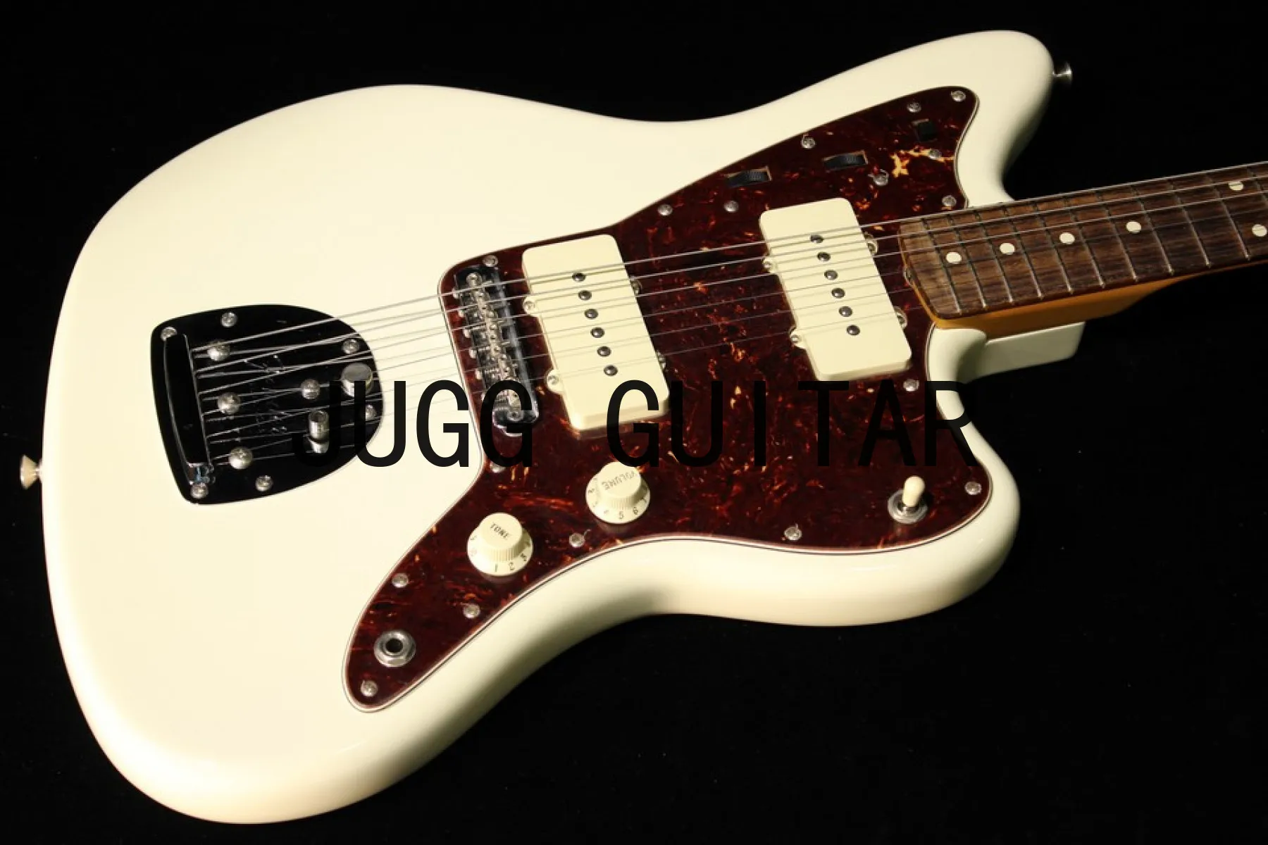 

Vintage Jazzmaster White Jaguar Electric Guitar Wide Lollar Pickups, Red Pearl Pickguard, Floating Tremolo Bridge