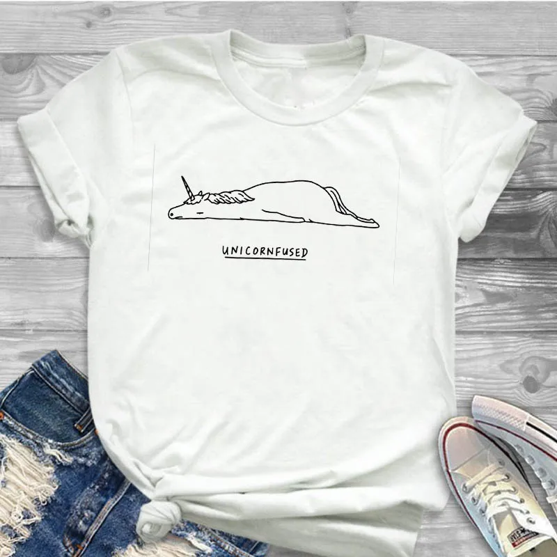 

Women Shirt Unicorn Lazy Animal Cute Cartoon Clothing Fashion T Womens Clothes T-shirt Graphic Ladies Female Printed Top Tshirt