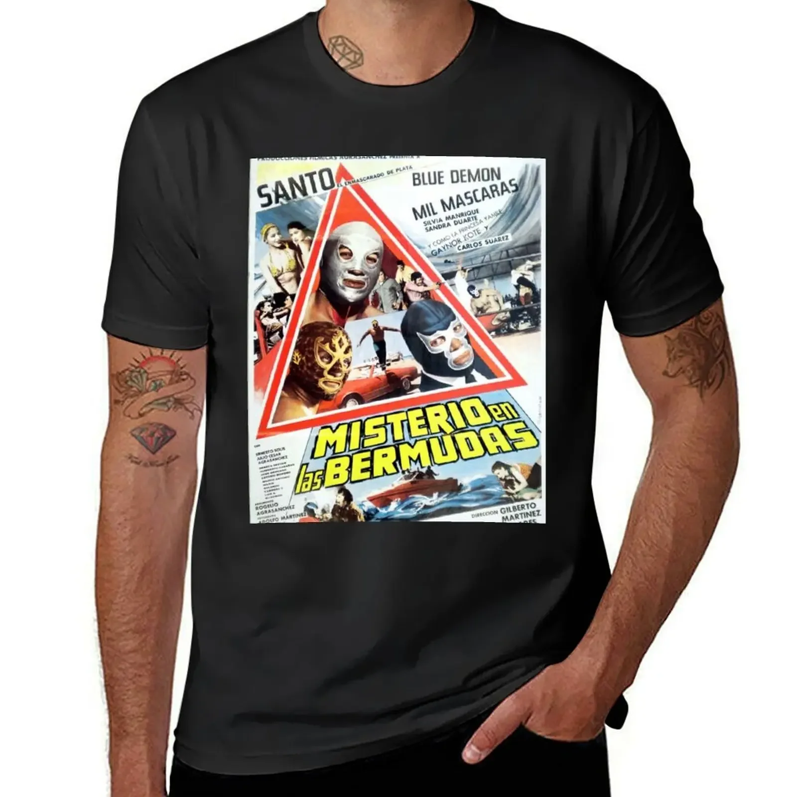 Мужская винтажная хлопковая футболка Misterio En Las Bermudas голубая с принтом животных