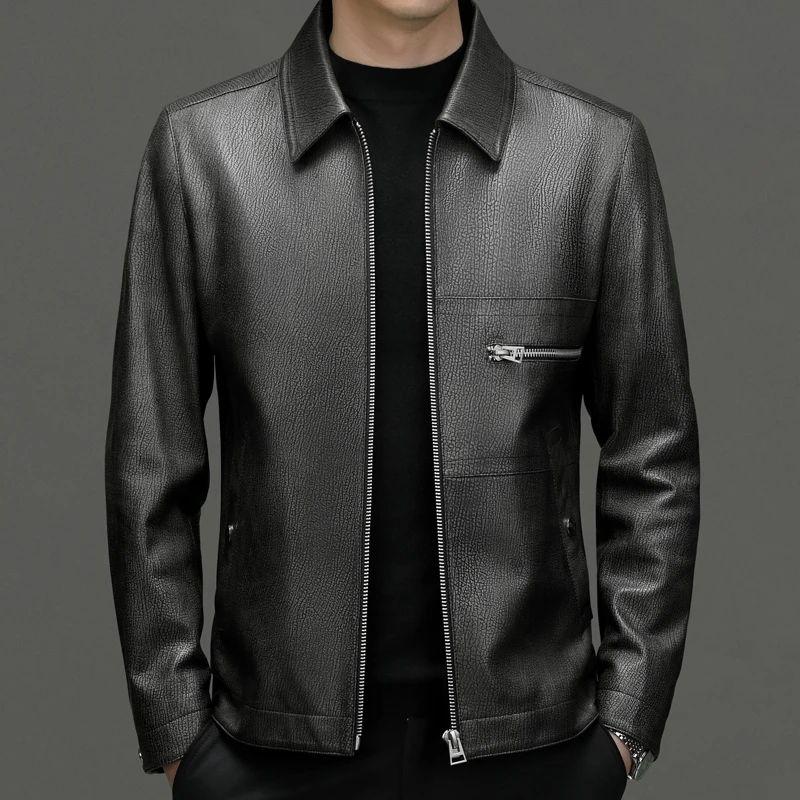 Новинка мужское модное деловое повседневное облегающее однотонное кожаное