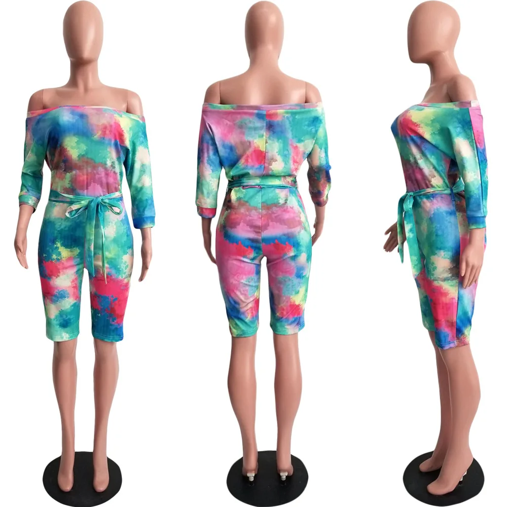 Ladies Jumpsuit Summer Women's Sexy One-word Collar Discoloration Hollow Backless Strap One-Piece Shorts Women's Nightclub