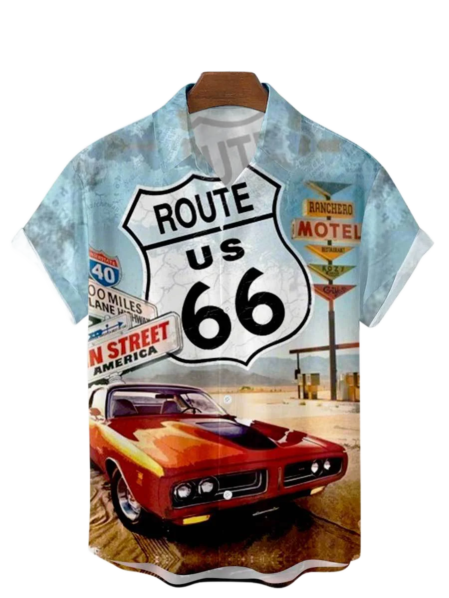 

2022 Foreign Trade Men's Summer Shirt Hawaiian Car Digital Printing Leisure Vacation Short-sleeved Shirt