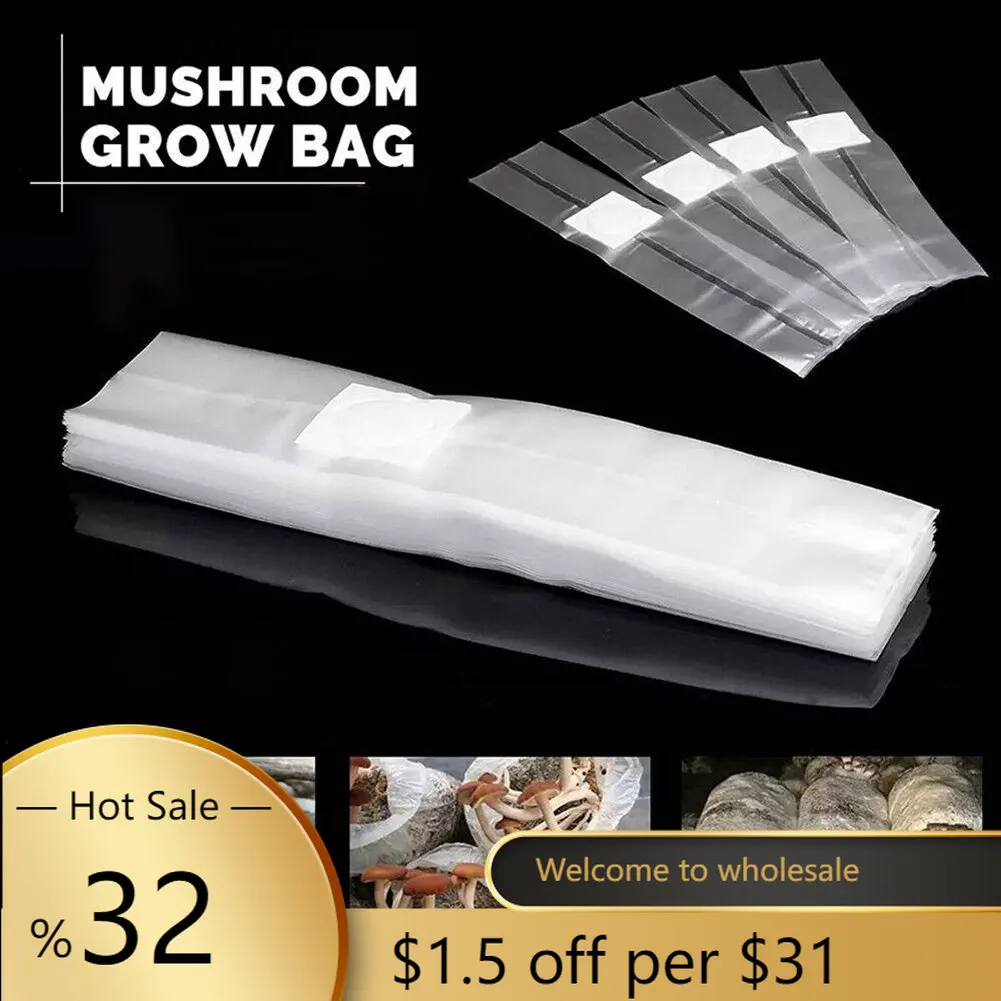 

10pcs PVC Mushroom Spawn Grow Bags Substrate High Temp Pre Sealable Garden Supplies 18*50cm Square Gusset Bags