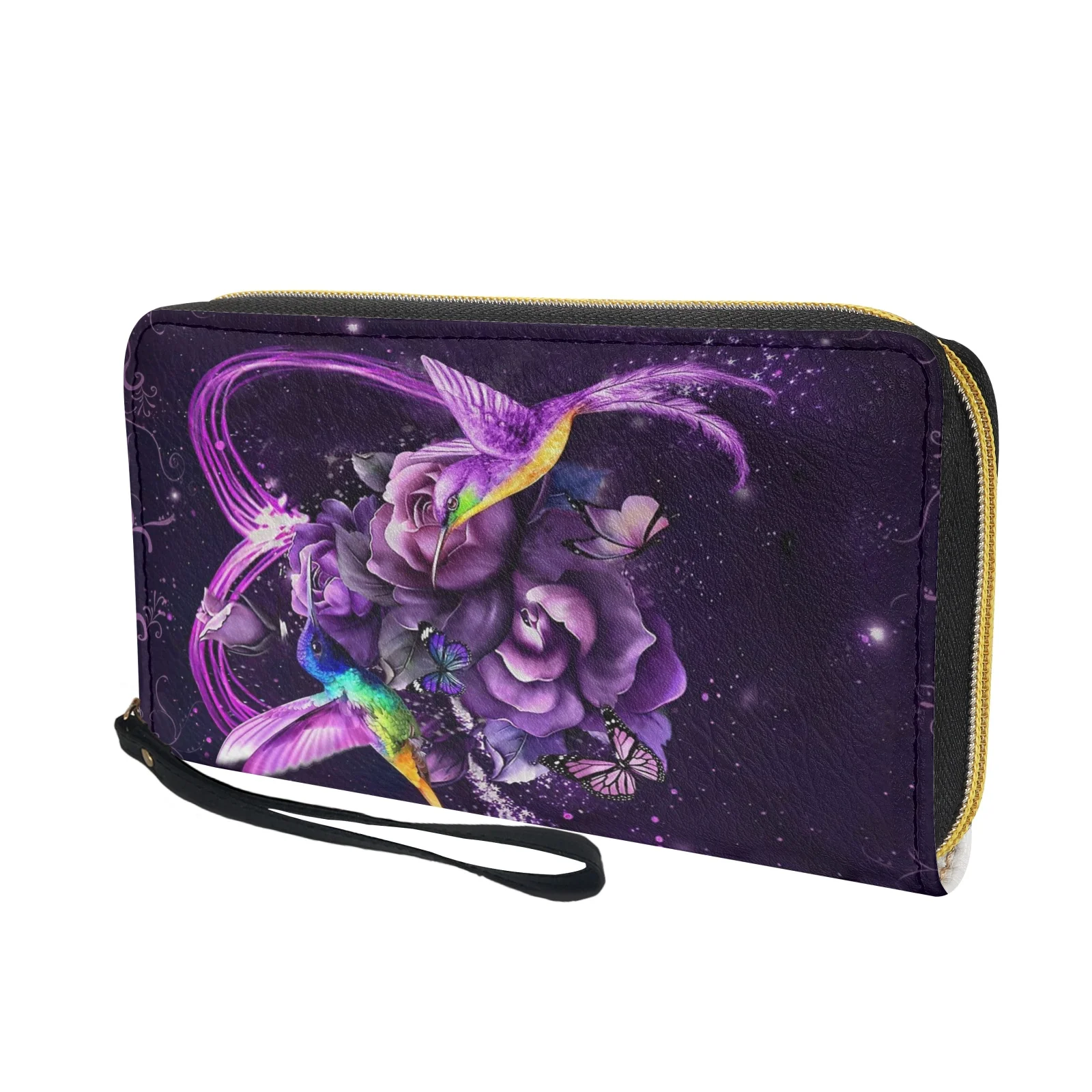 Belidome Hummingbird Floral Wallet for Women RFID Blocking PU Leather Zipper Around Wallets Clutch Wristlets Travel Long Purse