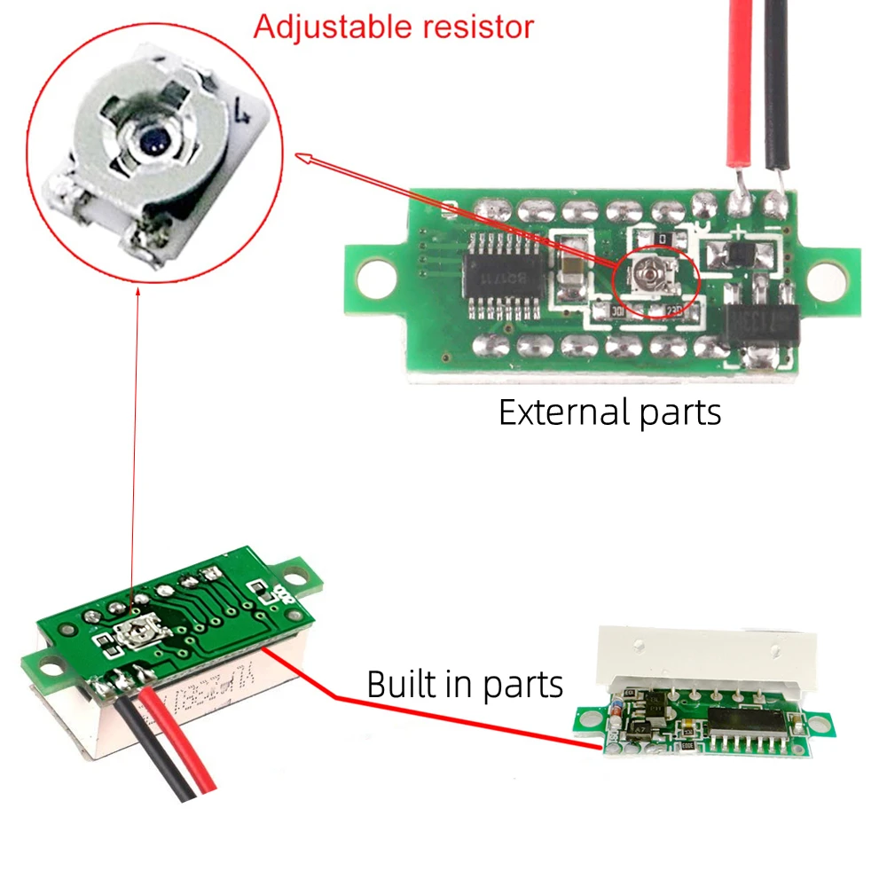 Фото 0.28-inch DC LED digital voltmeter 0-100V voltmeter for automotive mobile power supply voltage tester 12V red green blue yellow №4