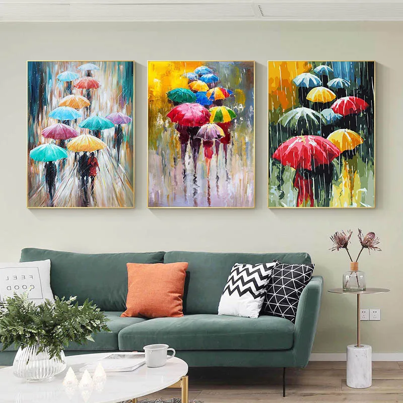 Настенный постер с изображением людей абстрактная картина маслом цветные Зонты