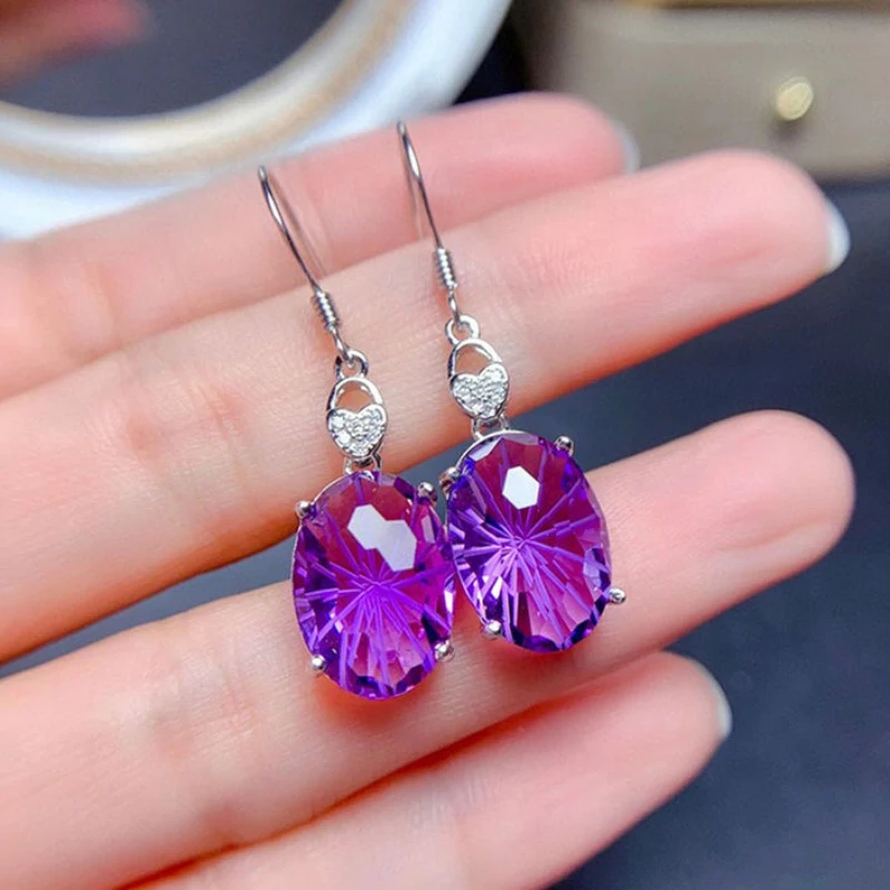 

Классические серебряные инкрустированные минималистичные овальные фиолетовые фотообои для женщин Изысканный процесс резки свадебные серьги Фотоэлементы ювелирные изделия