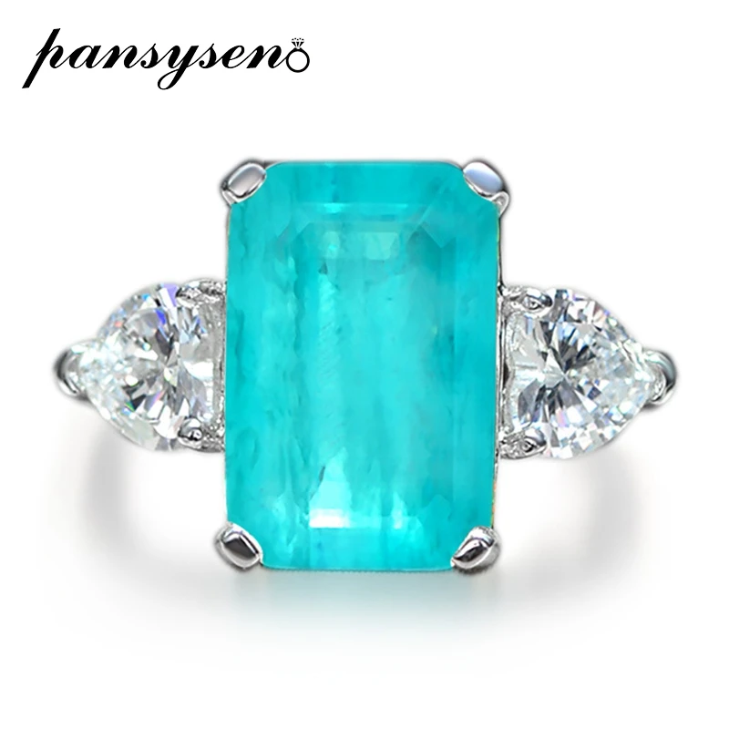 

PANSYSEN 100% 925 Sterling Silver Created Paraiba Tourmaline Gemstone Anniversary Party Rings for Women Fine Jewelry Wholesale