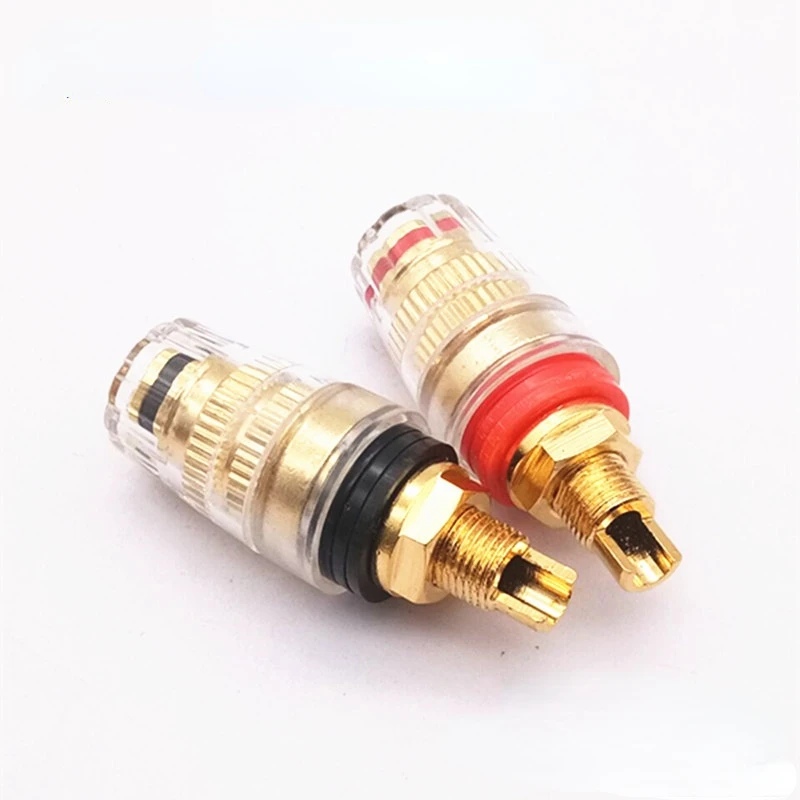 

4pcs Crystal Clear All Copper Gold Plated 45mm audio junction post Large 520 Short 4mm banana Head socket M8