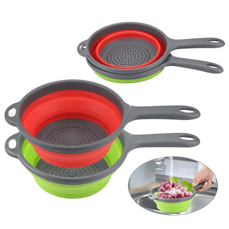 

Foldable Silicone Colander Fruit Vegetable Washing Basket Strainer With Handle Strainer Collapsible Drainer Kitchen Gadgets