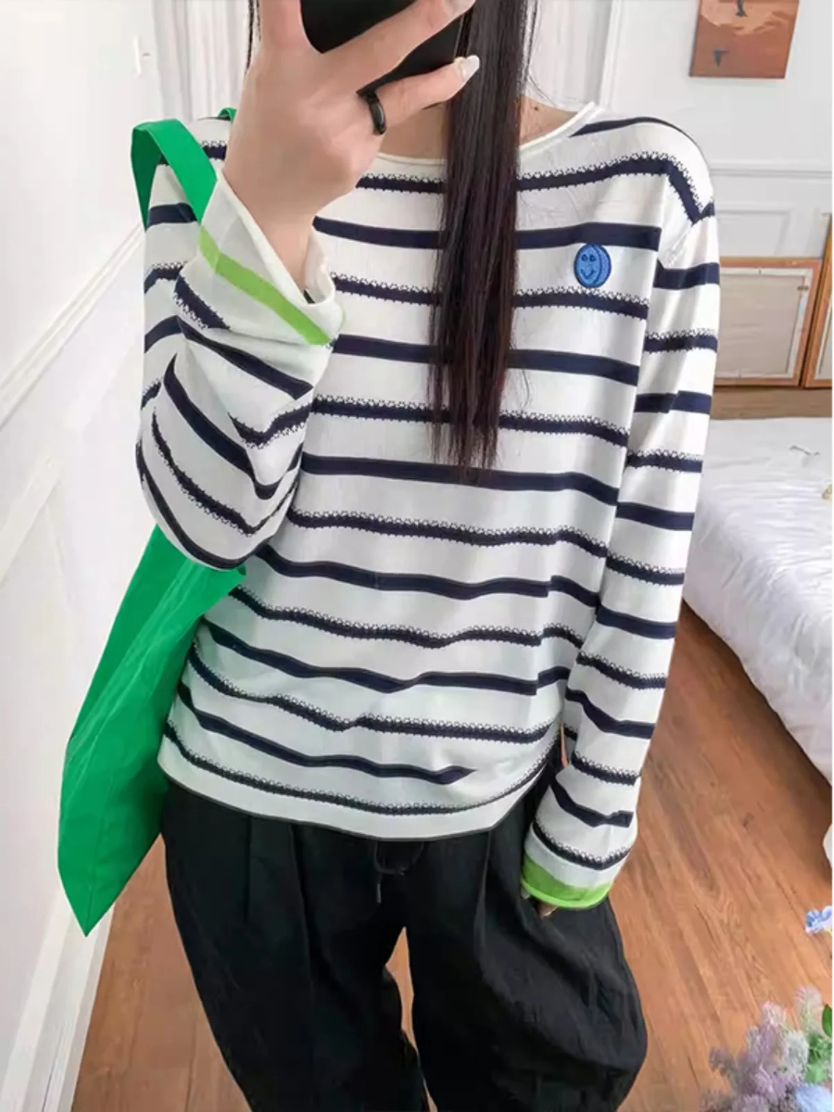 Женская трикотажная рубашка с длинным рукавом тонкая Свободная Повседневная