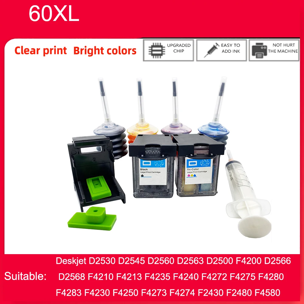 

einkshop 60xl Refillable Ink Cartridge For HP 60 xl Deskjet F2480 F2420 F4480 F4580 D2660 D2530 D2560 PhotoSmart C4680 Printer