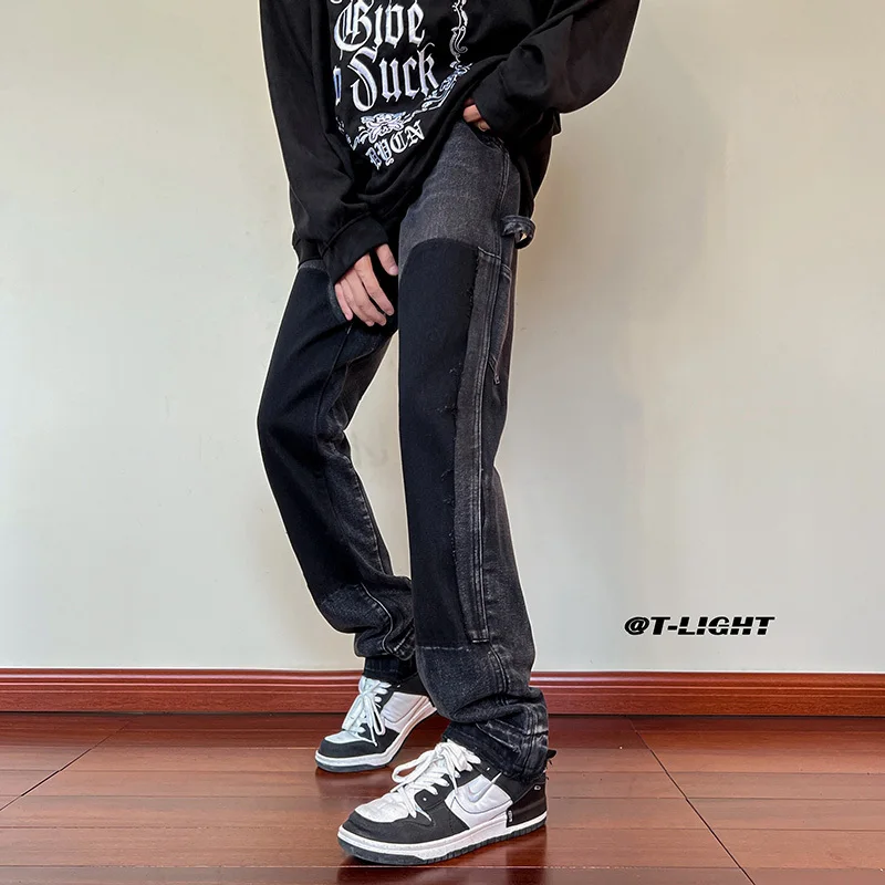 Blue Black Jeans Men Slim Fashion Casual Straight Jeans Men Streetwear Hip Hop Cargo Denim Pants Mens Trousers Large Size M-5XL