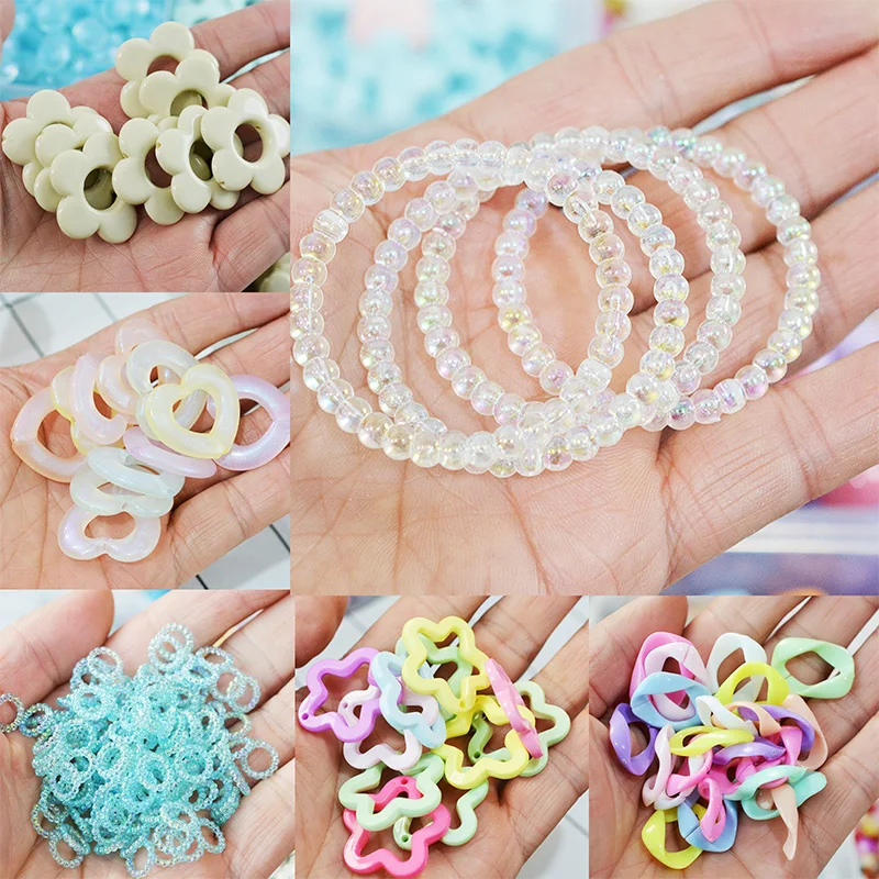 

10-50pcs Circle Flower Pentacle Chain Hollowed out Macaron Acrylic bead Pendant ball DIY jewelry Making long hanging hole bead
