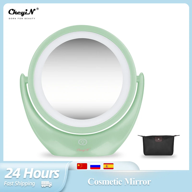 

CkeyiN Led Light Cosmetic Mirror Rotating Makeup Mirror Switch Sensor Touch 1X 5X Magnifying Rechargeable for Dresser Tabletop