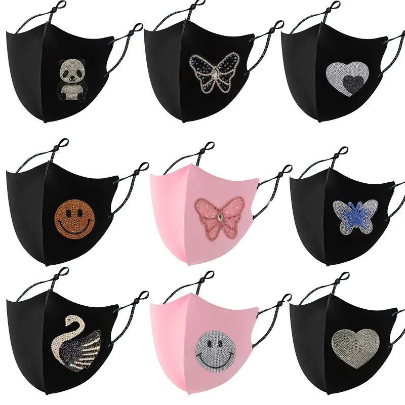 

Ladies butterfly shiny mask diamond dustproof windproof ice silk reusable adjustable length 3D stereo mask Cosplay