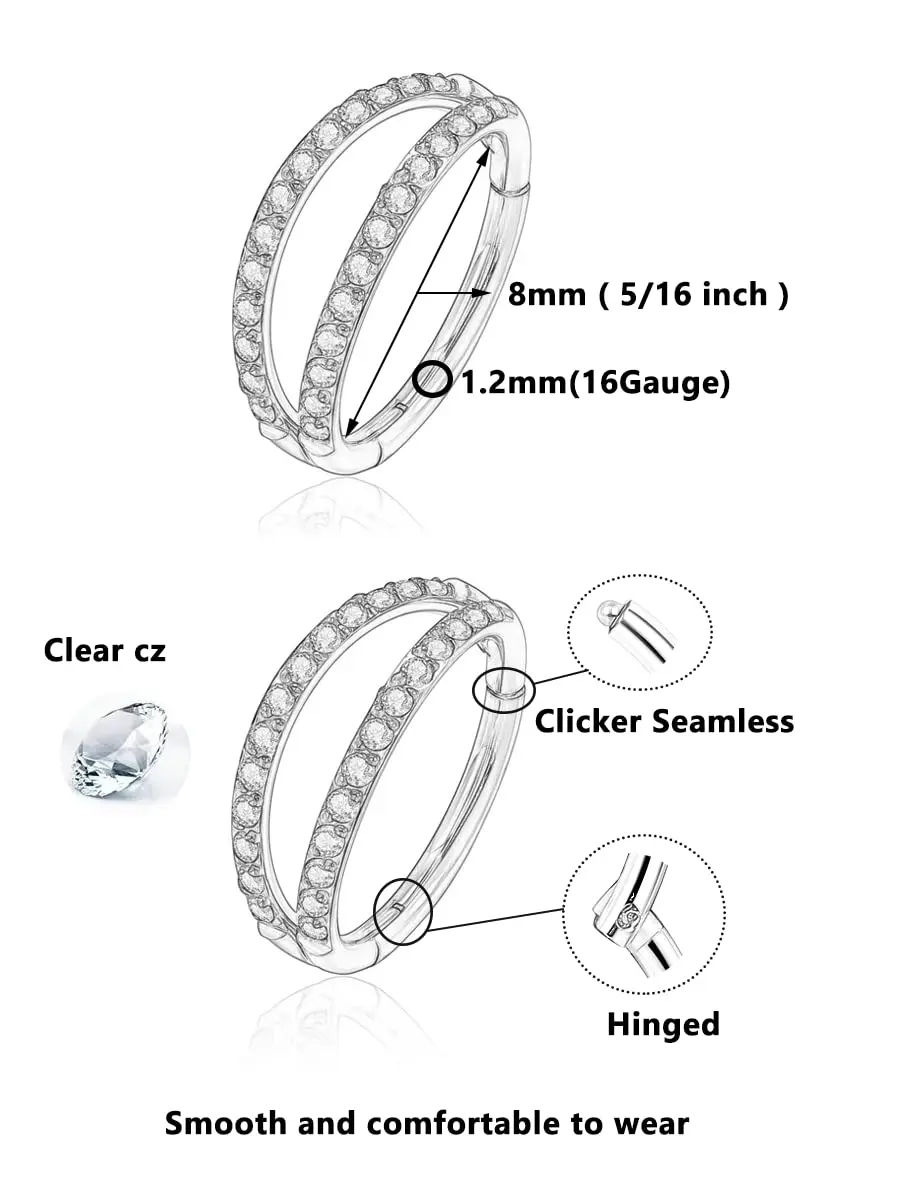 Double Open Stack Titanium Nose Ring Clicker Septum Hinged Tragus Helix Cartilage Nose Piercing Jewelry for Women Men
