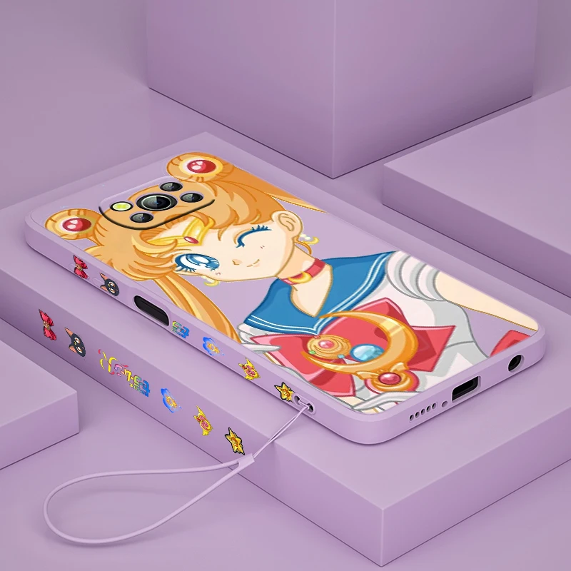 

Anime Sailor Moon Cute For Xiaomi POCO X3 NFC F3 GT M4 M3 Pro M2 Pro C3 X2 11 Ultra Silicone Liquid Left Rope Phone Case Fundas