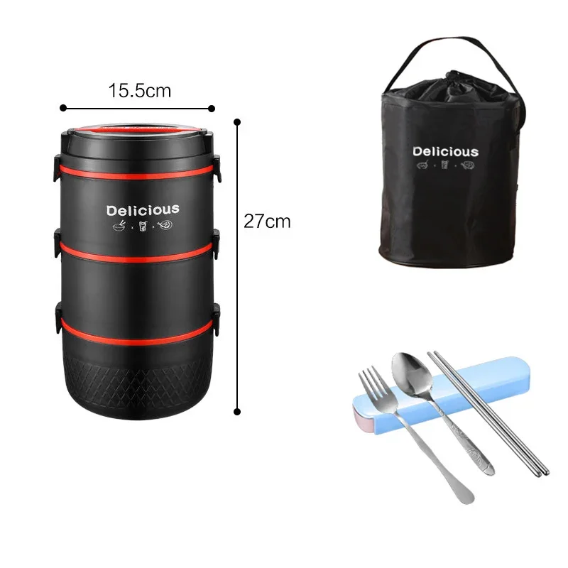 

2, 3, 4-слойный портативный ланч-бокс из нержавеющей стали, детский студенческий офисный контейнер для еды, большой черный термобокс для бенто, герметичный набор