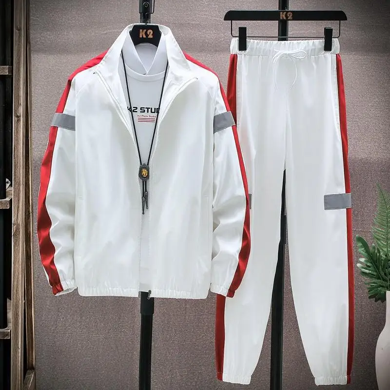 

Men Tracksuit Hoodies Jacket Set Sweatshirt+Sweatpant 2 Piece Suit Men's Stitching Color Jackets Coat Spring Autumn Male Clothes
