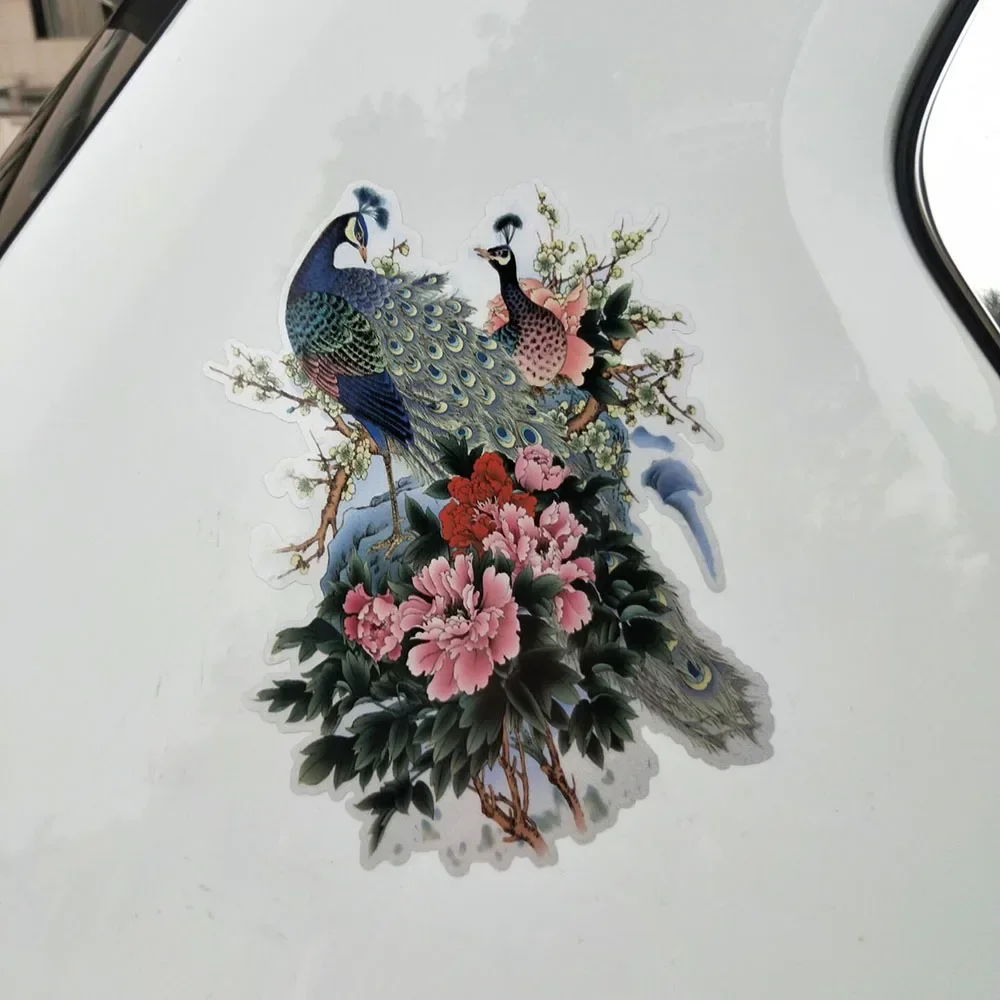Фото Модная автомобильная наклейка, самые крутые наклейки с цветком павлина, пиона, ПВХ, украшения для бампера, аксессуары, водонепроницаемая наклейка для мотоцикла 18*13 см №2
