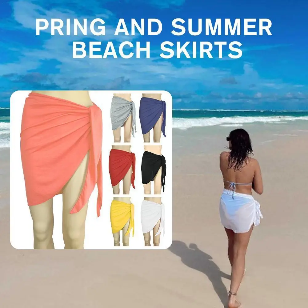 

New Women Short Sarongs Swimsuit Coverups Beach Bikini Wrap Sheer Short Skirt Chiffon Scarf Cover Ups For Women Swimwear I4V6