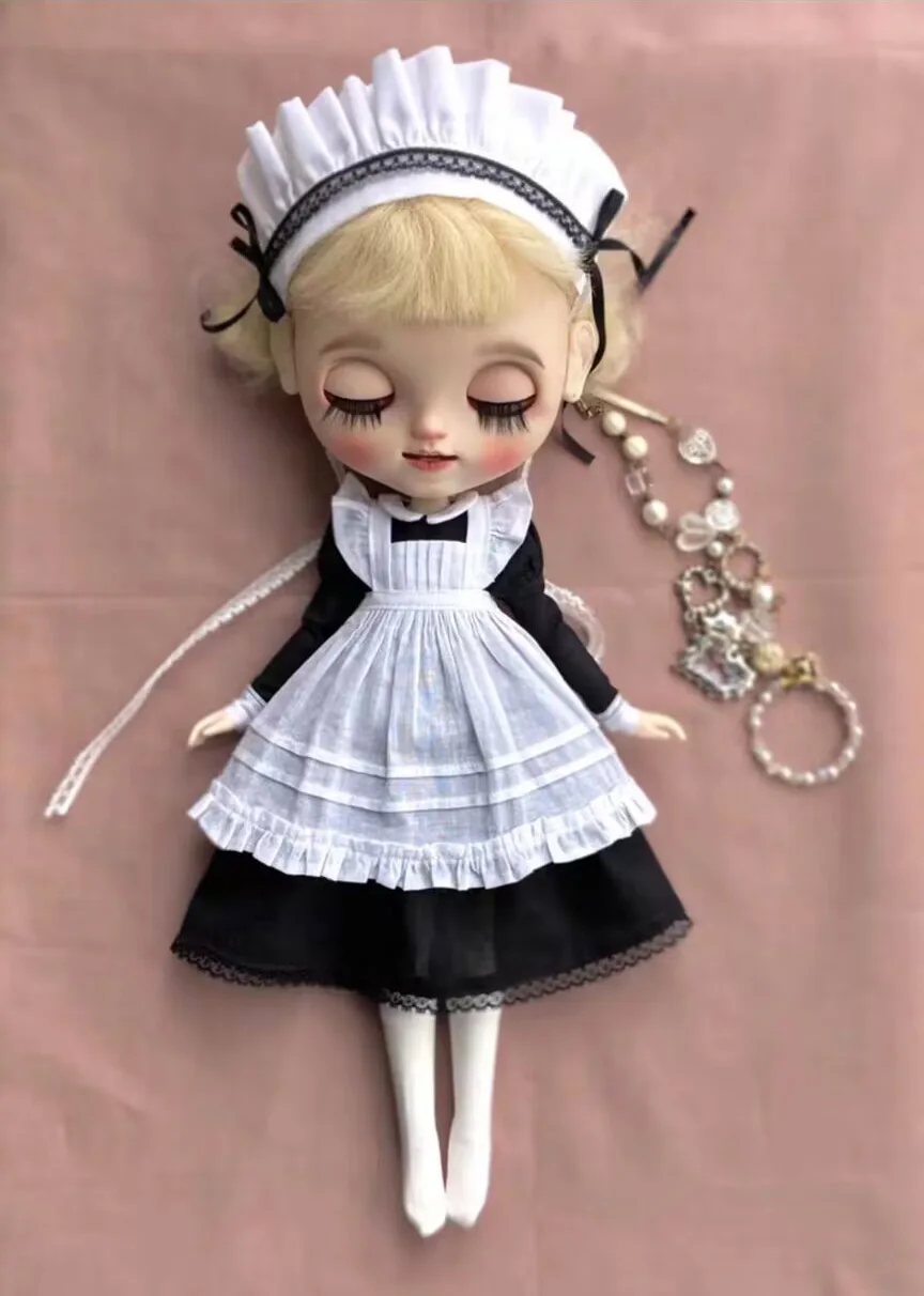 Maid Style 4 шт. Landoudou/Blythe Черное платье+арон+головные уборы+носки 1/6 30 см (подходит для