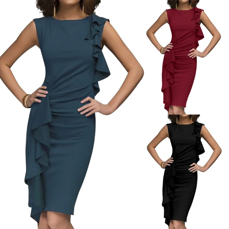 

Women Sleeveless Patchwork Bodycon Evening Party Cocktail Dress Elegant 10CE