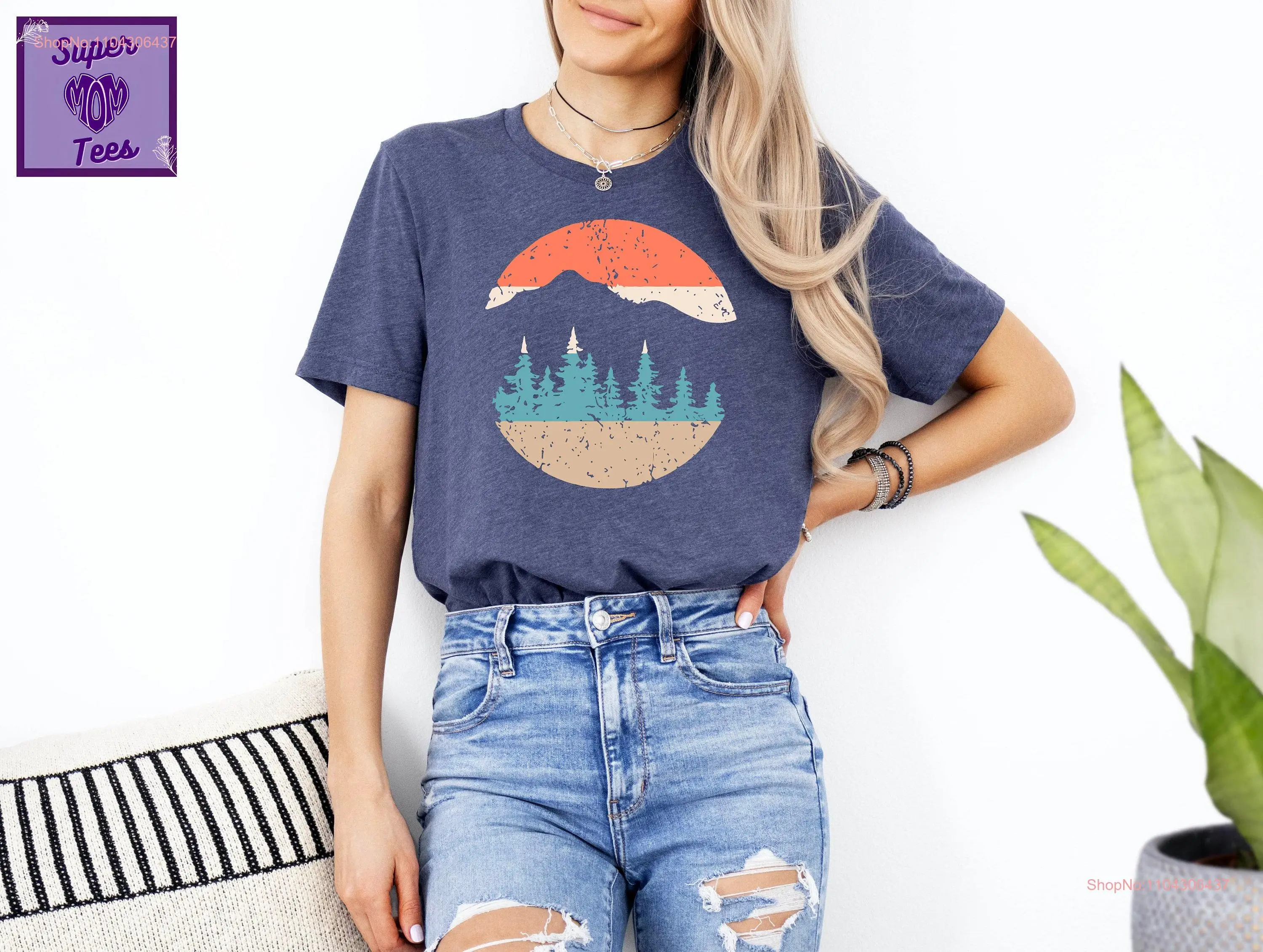 Футболка на тему леса в стиле ретро закат и сосны кемпинг подарок дерево пеший