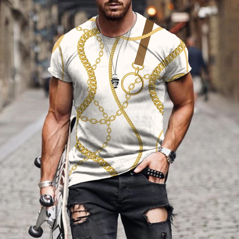

Summer New Fashion 3D Men's Funny Hip Hop Chain Collection Totem Print Streetwear Retro Harajuku Casual Top T-Shirt