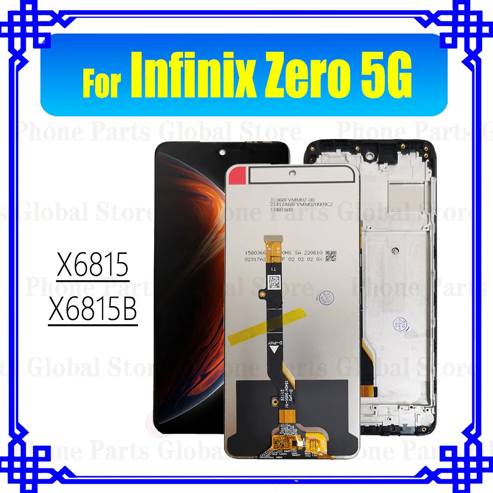 Фото 6,78-дюймовый ЖК-дисплей для Infinix Zero 5G с рамкой, сенсорный экран в сборе X6815 X6815B, запчасти для экрана Zero 5G №1