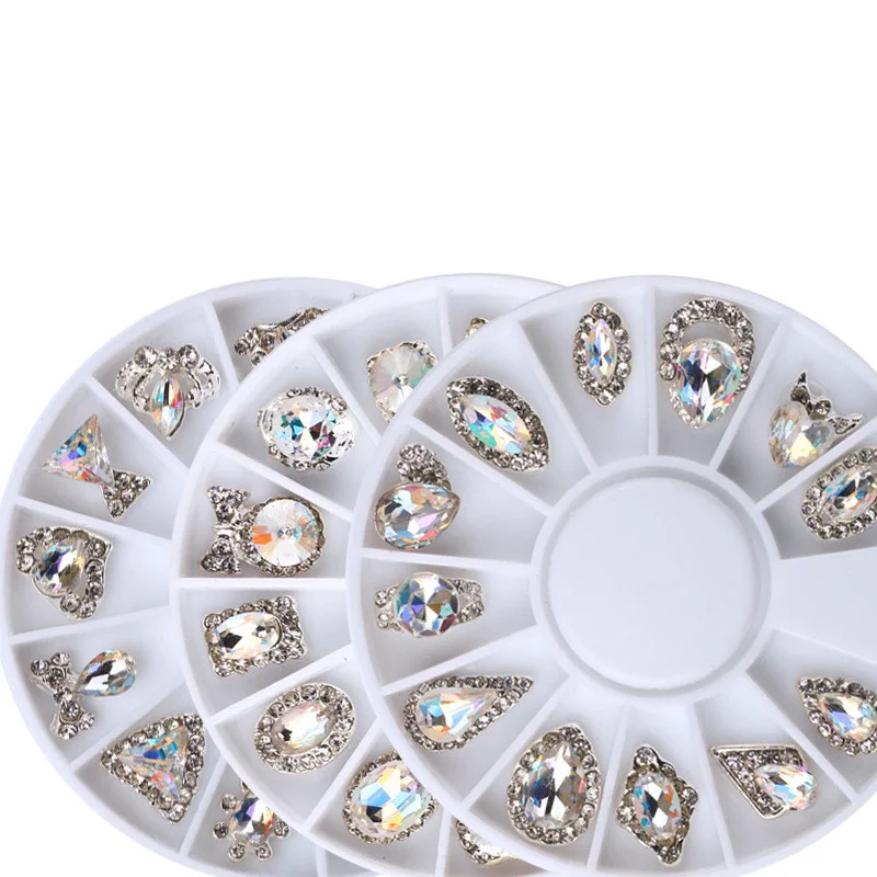 Стразы для дизайна ногтей 12 ячеек кристаллы AB сплав с плоской - Цена: 244.32