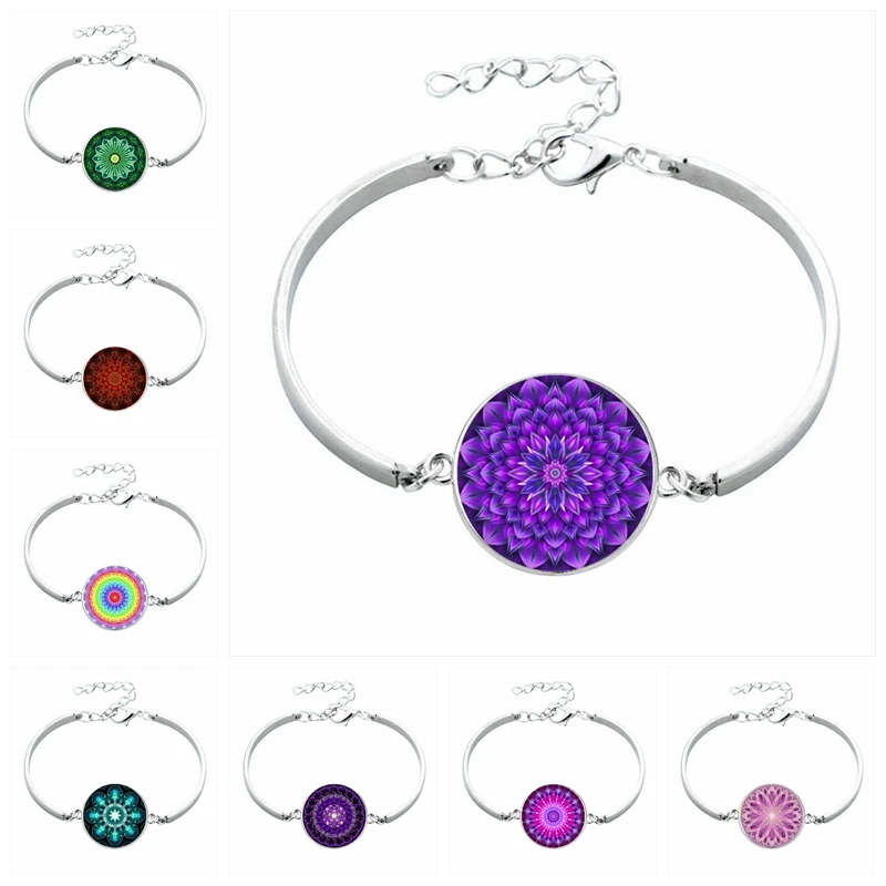 

Hip Hop Style Fashion 20mm Glass Cabochon Kaleidoscope Mandala Pattern Ladies Bracelet Gift Jewelry