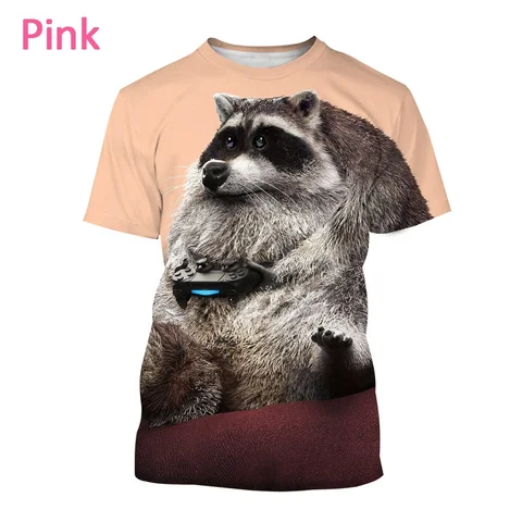Мужская повседневная модная футболка с милым животным енотом и 3D принтом в стиле Харадзюку, летние топы с короткими рукавами