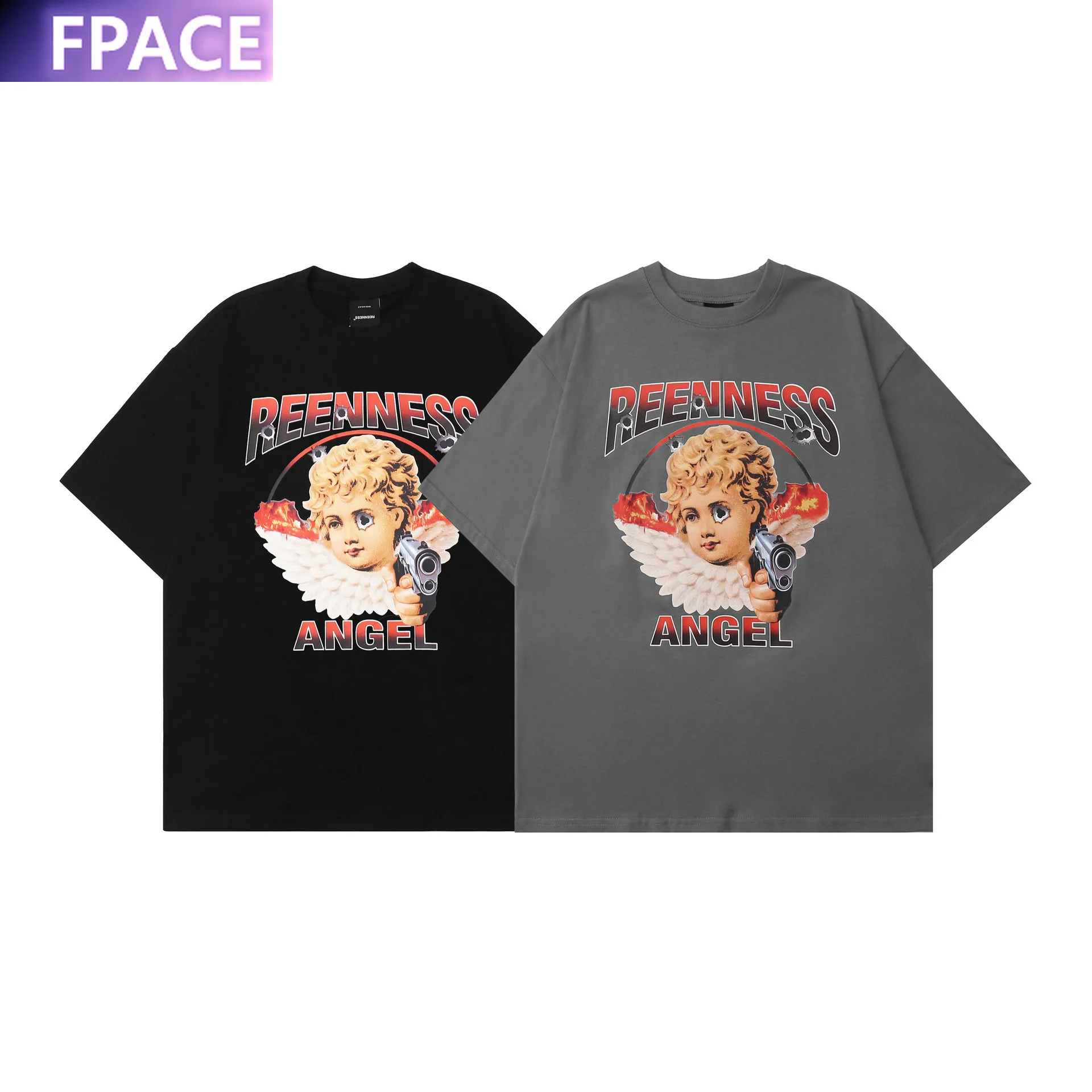 

Designer Original High Street Trendy Brand Men and Women Clothing Little Angel Boy Short Sleeve T-shirt Loose Cotton Oversized