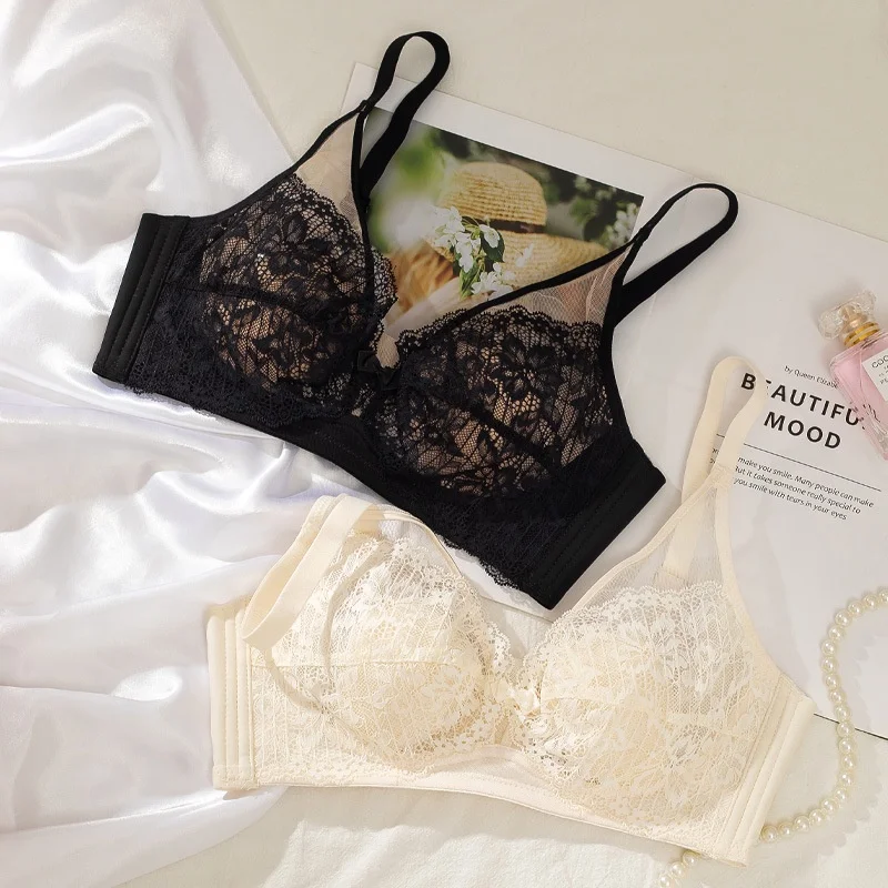 

Sexy and thin girl rabbit ear anti droop, breathable lace bra without steel ring