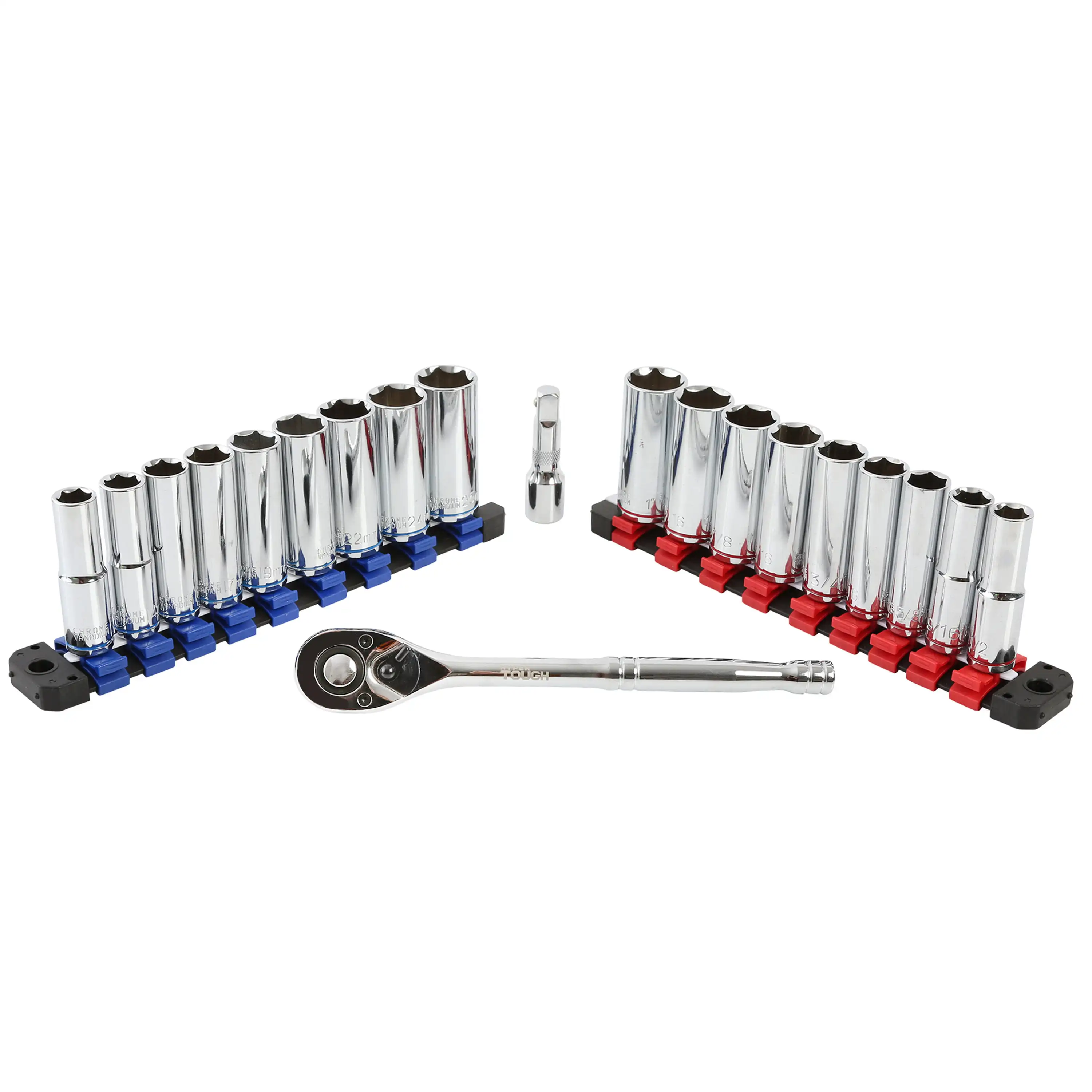 

22-Piece 1/2-inch Drive Ratchet and Deep Socket SAE and Metric Set