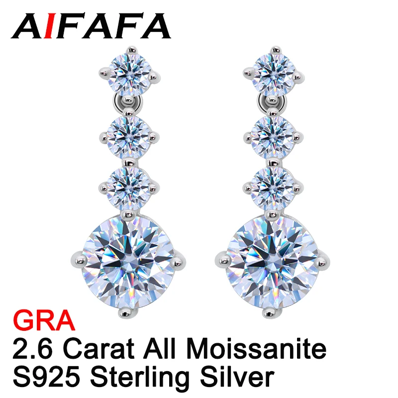 

AIFAFA 2.6 Carat Genuine All Moissanite Stud Earrings For Women Pt950 S925 Sterling Silver Tassel Ear Ring GRA Jewelry Wholesale
